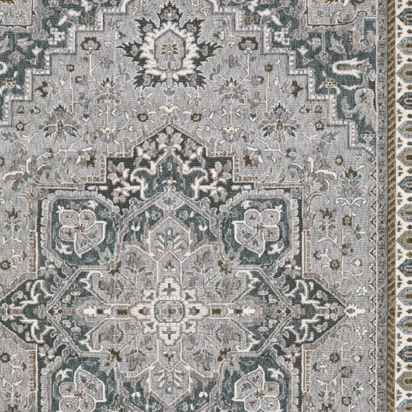 HomeRoots 5' Classic Brown and Blue Medallion Area Rug - Durable, Stain-Resistant Design for High-Traffic Areas 4' X 6' 574785