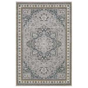 HomeRoots 5' Classic Brown and Blue Medallion Area Rug - Durable, Stain-Resistant Design for High-Traffic Areas 7' X 10' 574786