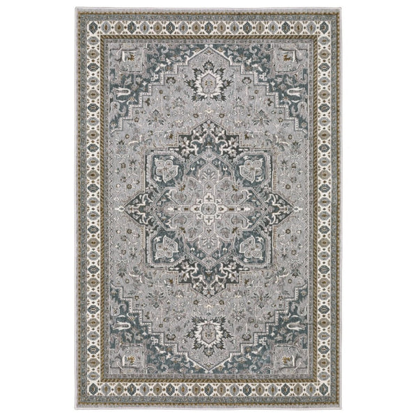 HomeRoots 5' Classic Brown and Blue Medallion Area Rug - Durable, Stain-Resistant Design for High-Traffic Areas 7' X 10' 574786