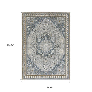 HomeRoots 5' Classic Brown and Blue Medallion Area Rug - Durable, Stain-Resistant Design for High-Traffic Areas 8' X 11' 574787