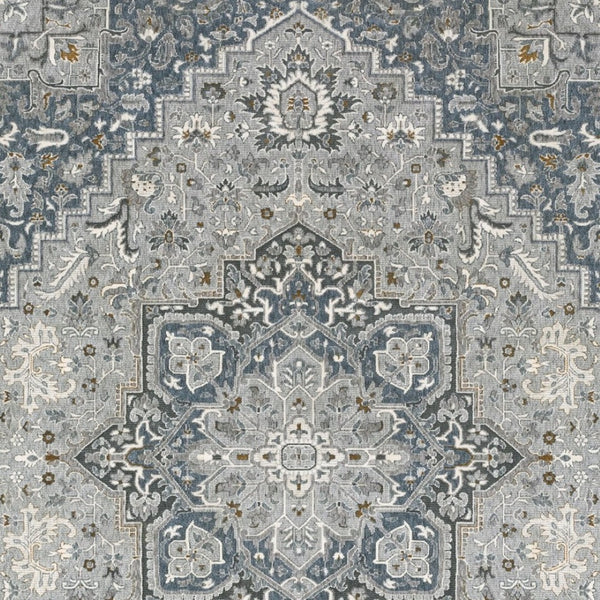 HomeRoots 5' Classic Brown and Blue Medallion Area Rug - Durable, Stain-Resistant Design for High-Traffic Areas 8' X 11' 574787