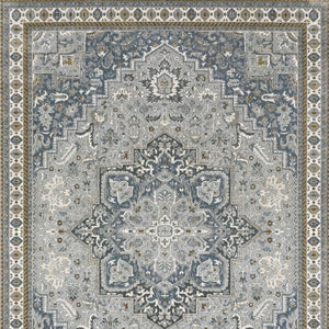 HomeRoots 5' Classic Brown and Blue Medallion Area Rug - Durable, Stain-Resistant Design for High-Traffic Areas 8' X 11' 574787