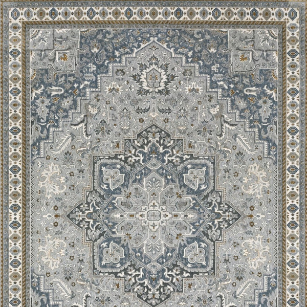 HomeRoots 5' Classic Brown and Blue Medallion Area Rug - Durable, Stain-Resistant Design for High-Traffic Areas 8' X 11' 574787
