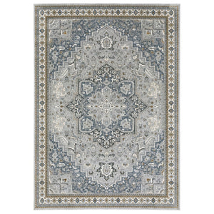 HomeRoots 5' Classic Brown and Blue Medallion Area Rug - Durable, Stain-Resistant Design for High-Traffic Areas 8' X 11' 574787