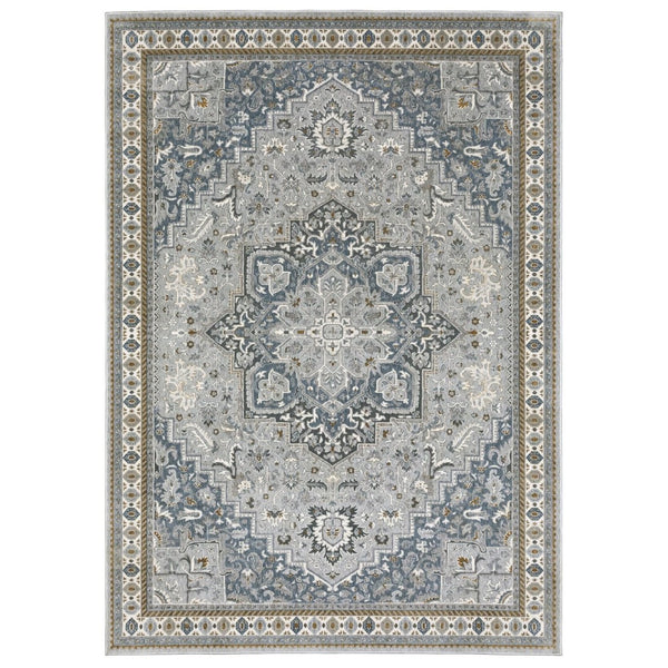 HomeRoots 5' Classic Brown and Blue Medallion Area Rug - Durable, Stain-Resistant Design for High-Traffic Areas 8' X 11' 574787