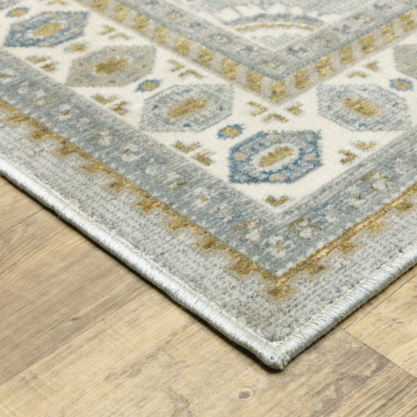 HomeRoots 5' Classic Brown and Blue Medallion Area Rug - Durable, Stain-Resistant Design for High-Traffic Areas 8' X 11' 574787