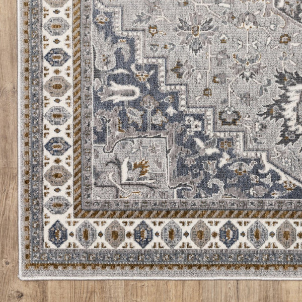 HomeRoots 5' Classic Brown and Blue Medallion Area Rug - Durable, Stain-Resistant Design for High-Traffic Areas 8' X 11' 574787