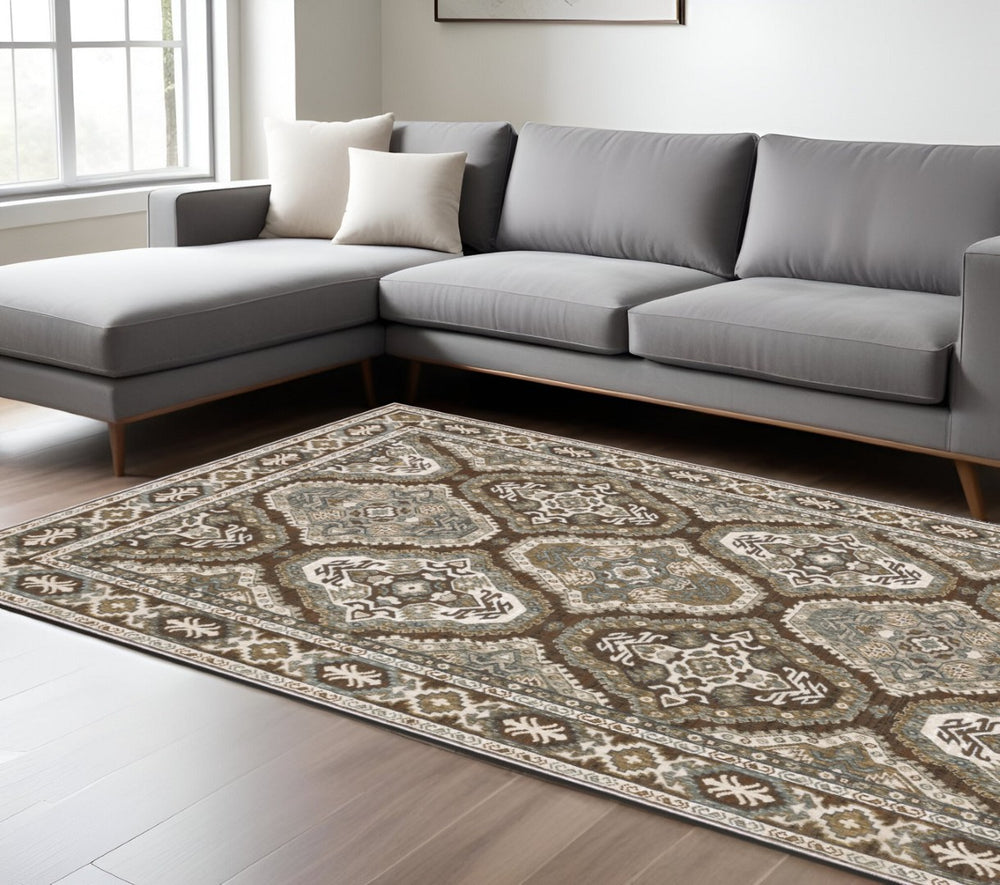 HomeRoots 5' Elegant Blue and Gray Medallion Area Rug – Durable, Stain-Resistant Design for Any Room Style 10' X 13' 574789