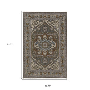 Homeroots 5' Blue Medallion Area Rug - Stylish Stain-resistant Design For Kids And Pets, Perfect For Any Room 5' X 8' Polyester 574798
