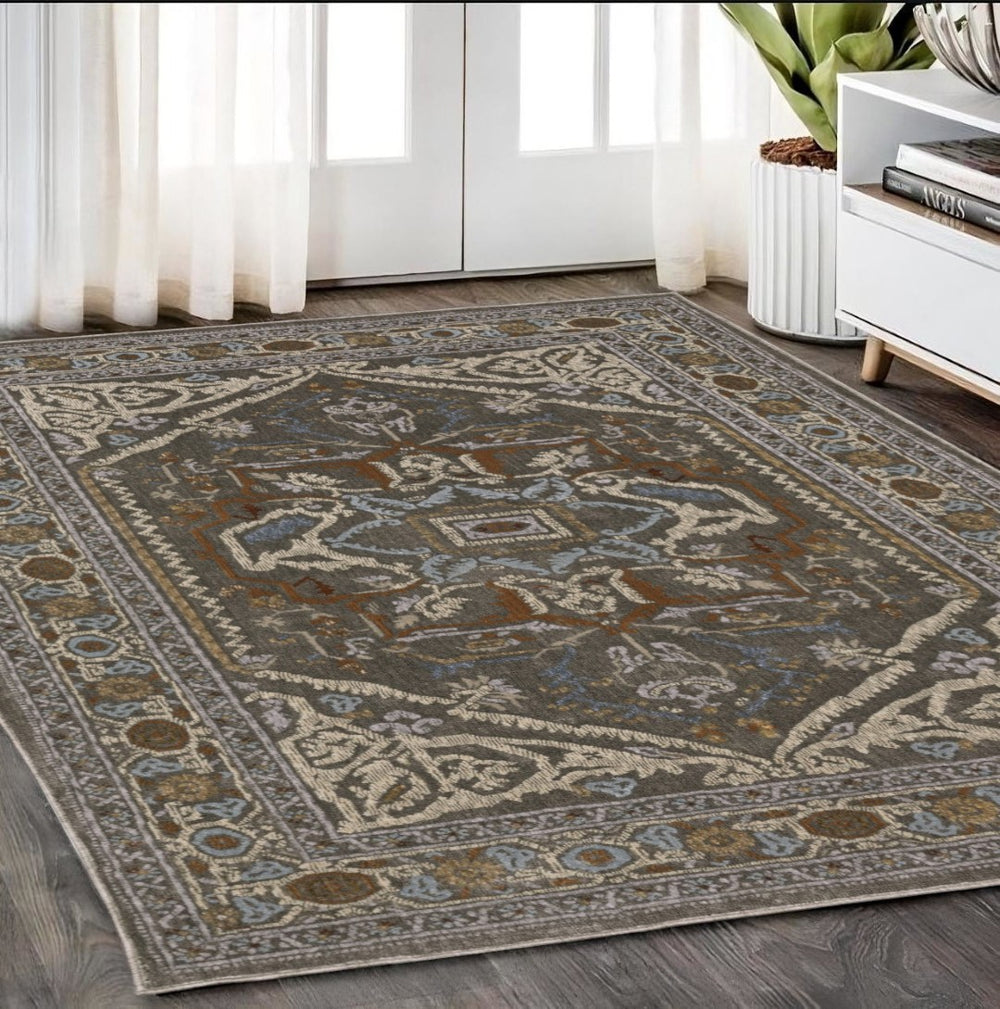 HomeRoots 5' Blue and Green Medallion Area Rug - Timeless Design, Durable & Stain-Resistant for Every Room 5' X 8' 574798