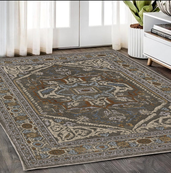Homeroots 5' Blue Medallion Area Rug - Stylish Stain-resistant Design For Kids And Pets, Perfect For Any Room 5' X 8' Polyester 574798