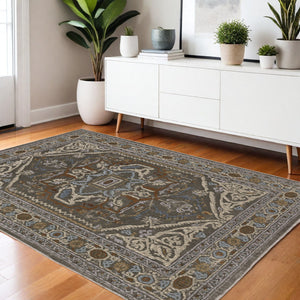 Homeroots 5' Blue Medallion Area Rug - Stylish Stain-resistant Design For Kids And Pets, Perfect For Any Room 4' X 6' Polyester 574800