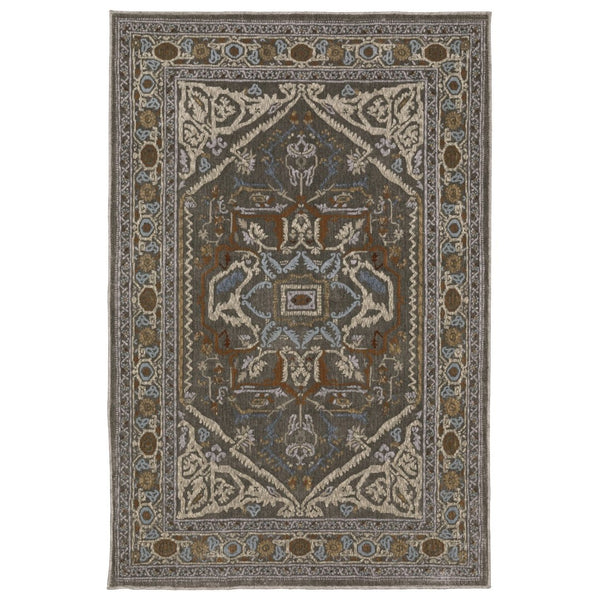 HomeRoots 5' Blue and Green Medallion Area Rug - Timeless Design, Durable & Stain-Resistant for Every Room 4' X 6' 574800