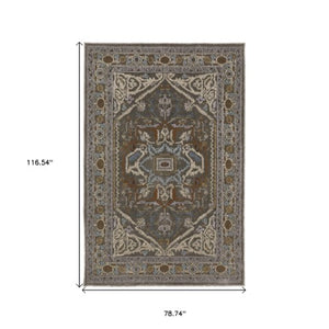 Homeroots 5' Blue Medallion Area Rug - Stylish Stain-resistant Design For Kids And Pets, Perfect For Any Room 7' X 10' Polyester 574801