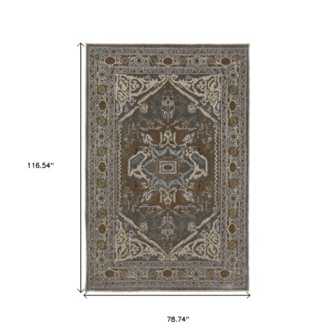 Homeroots 5' Blue Medallion Area Rug - Stylish Stain-resistant Design For Kids And Pets, Perfect For Any Room 7' X 10' Polyester 574801