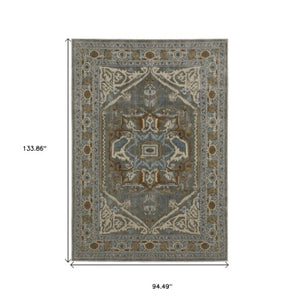 Homeroots 5' Blue Medallion Area Rug - Stylish Stain-resistant Design For Kids And Pets, Perfect For Any Room 8' X 11' Polyester 574802