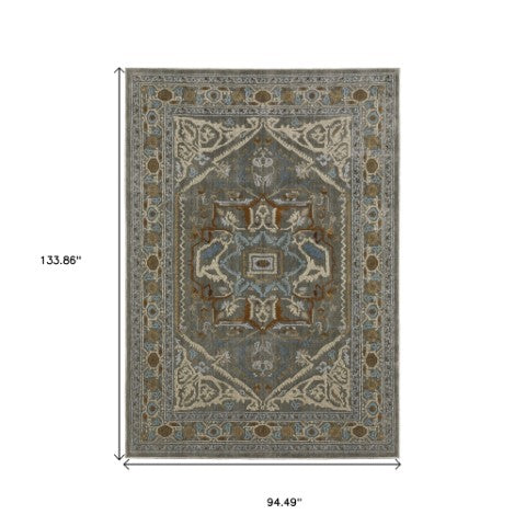 Homeroots 5' Blue Medallion Area Rug - Stylish Stain-resistant Design For Kids And Pets, Perfect For Any Room 8' X 11' Polyester 574802