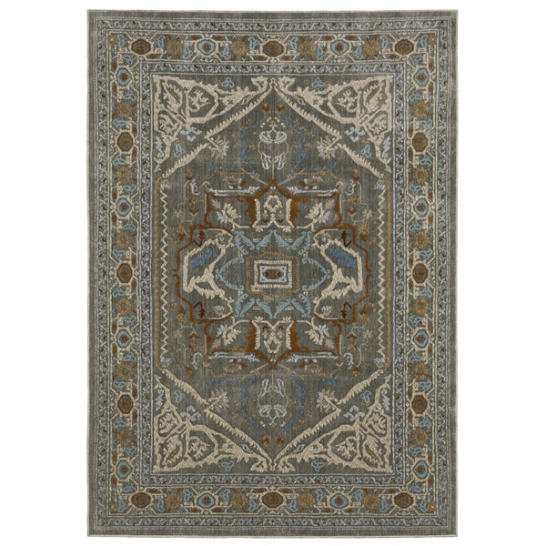 HomeRoots 5' Blue and Green Medallion Area Rug - Timeless Design, Durable & Stain-Resistant for Every Room 8' X 11' 574802