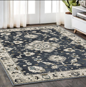 Homeroots 5' Blue Oriental Area Rug - Stylish, Stain Resistant Living Room Essential For Kids And Pets 5' X 8' Polyester 574804