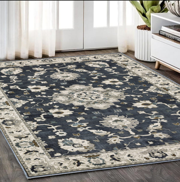 Homeroots 5' Blue Oriental Area Rug - Stylish, Stain Resistant Living Room Essential For Kids And Pets 5' X 8' Polyester 574804