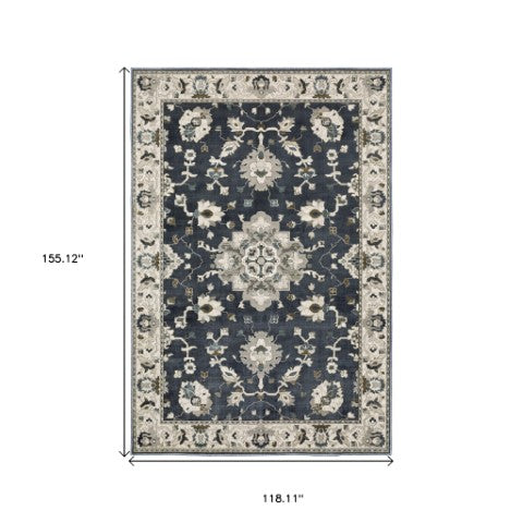Homeroots 5' Blue Oriental Area Rug - Stylish, Stain Resistant Living Room Essential For Kids And Pets 10' X 13' Polyester 574805