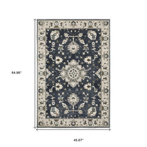 Homeroots 5' Blue Oriental Area Rug - Stylish, Stain Resistant Living Room Essential For Kids And Pets 4' X 6' Polyester 574806
