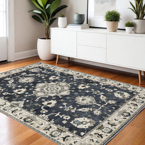 Homeroots 5' Blue Oriental Area Rug - Stylish, Stain Resistant Living Room Essential For Kids And Pets 4' X 6' Polyester 574806