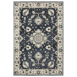 HomeRoots 5' Blue Oriental Area Rug - Timeless Elegance with Stain Resistance for Busy Homes and Pets 4' X 6' 574806