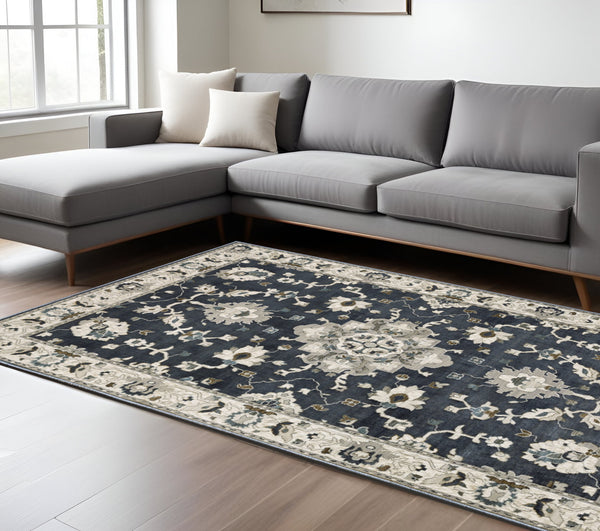Homeroots 5' Blue Oriental Area Rug - Stylish, Stain Resistant Living Room Essential For Kids And Pets 7' X 10' Polyester 574807
