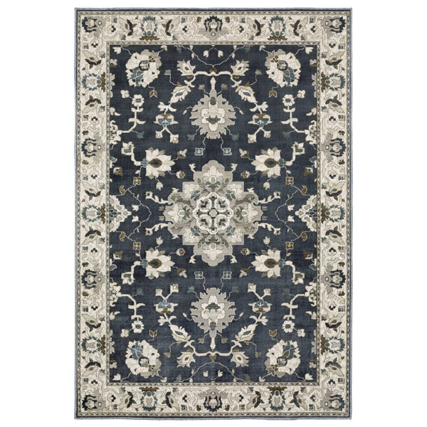 HomeRoots 5' Blue Oriental Area Rug - Timeless Elegance with Stain Resistance for Busy Homes and Pets 7' X 10' 574807