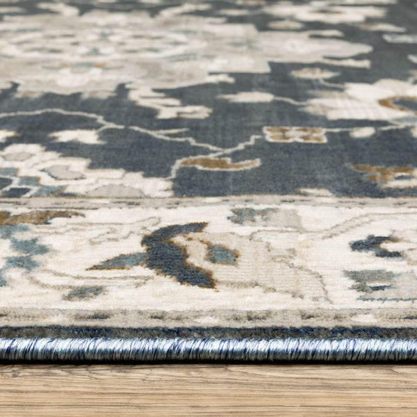 Homeroots 5' Blue Oriental Area Rug - Stylish, Stain Resistant Living Room Essential For Kids And Pets 7' X 10' Polyester 574807