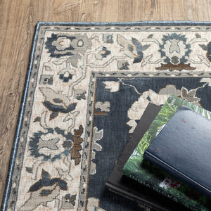 Homeroots 5' Blue Oriental Area Rug - Stylish, Stain Resistant Living Room Essential For Kids And Pets 7' X 10' Polyester 574807