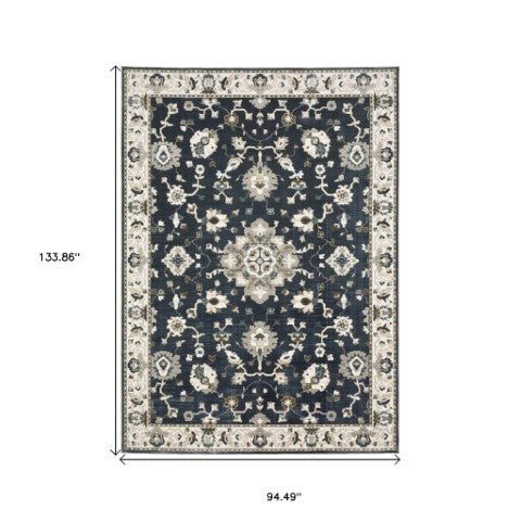 Homeroots 5' Blue Oriental Area Rug - Stylish, Stain Resistant Living Room Essential For Kids And Pets 8' X 11' Polyester 574808