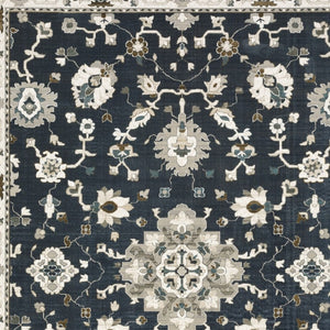 Homeroots 5' Blue Oriental Area Rug - Stylish, Stain Resistant Living Room Essential For Kids And Pets 8' X 11' Polyester 574808