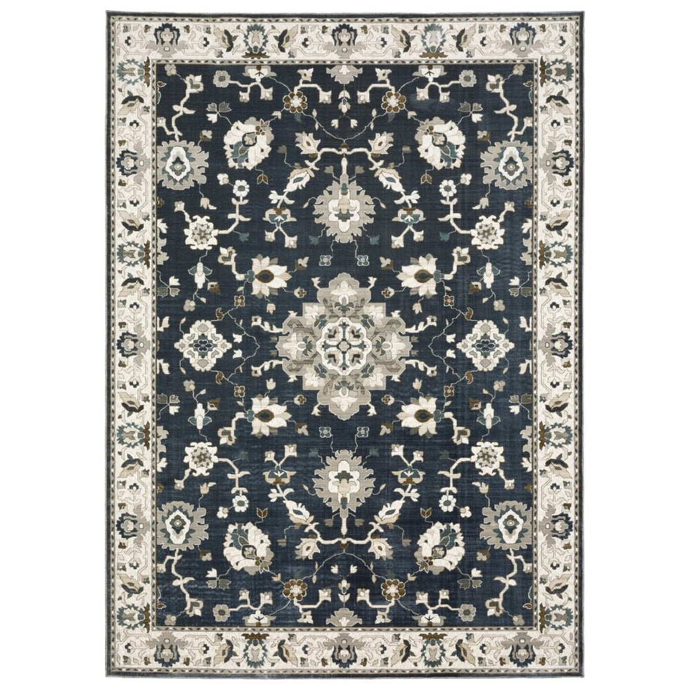 HomeRoots 5' Blue Oriental Area Rug - Timeless Elegance with Stain Resistance for Busy Homes and Pets 8' X 11' 574808