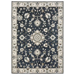 HomeRoots 5' Blue Oriental Area Rug - Timeless Elegance with Stain Resistance for Busy Homes and Pets 8' X 11' 574808