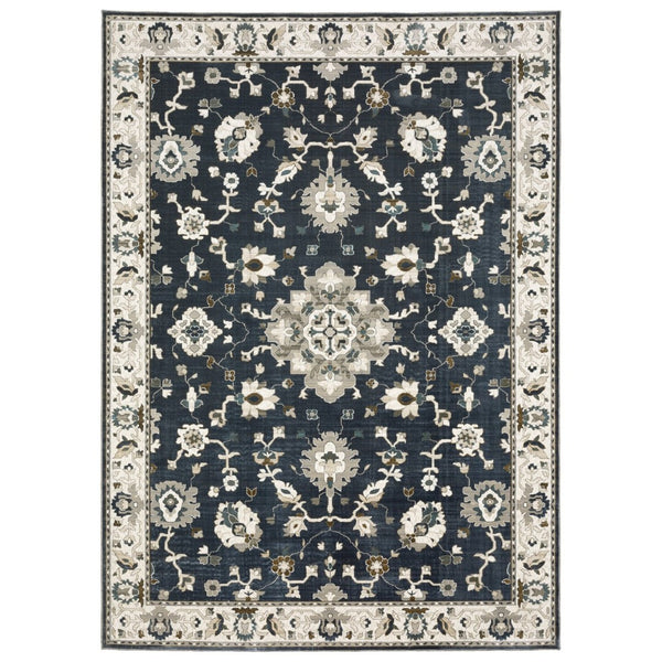 HomeRoots 5' Blue Oriental Area Rug - Timeless Elegance with Stain Resistance for Busy Homes and Pets 8' X 11' 574808