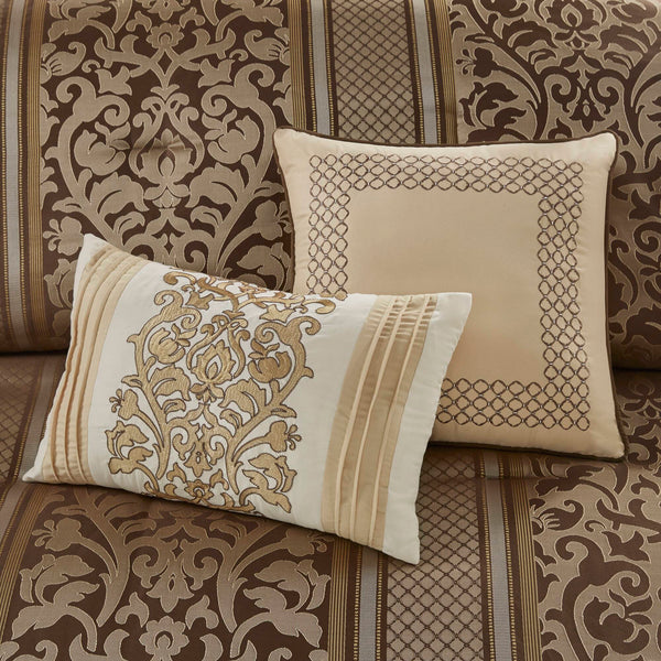 English Elm 6 Piece Jacquard Comforter Set With Decorative Pillows - Luxurious, Cozy, And Easy Care For Full/Queen B035P280388