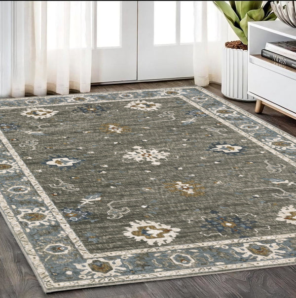 Homeroots 5' Elevate Your Space With A Stunning Blue Oriental Area Rug – Stain Resistant & Stylish Design! 5' X 8' Polyester 574809