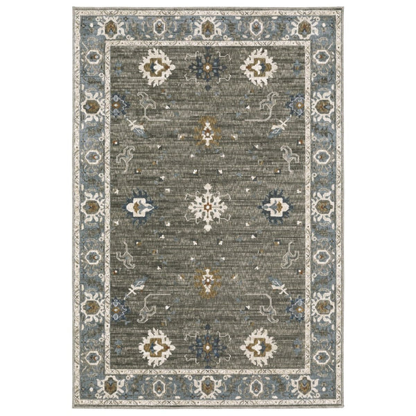 HomeRoots 5' Elegant Blue, Ivory & Gray Oriental Area Rug - Durable, Stylish Design for Any Living Space 10' X 13' 574810