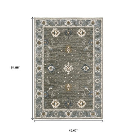 Homeroots 5' Elevate Your Space With A Stunning Blue Oriental Area Rug – Stain Resistant & Stylish Design! 4' X 6' Polyester 574811