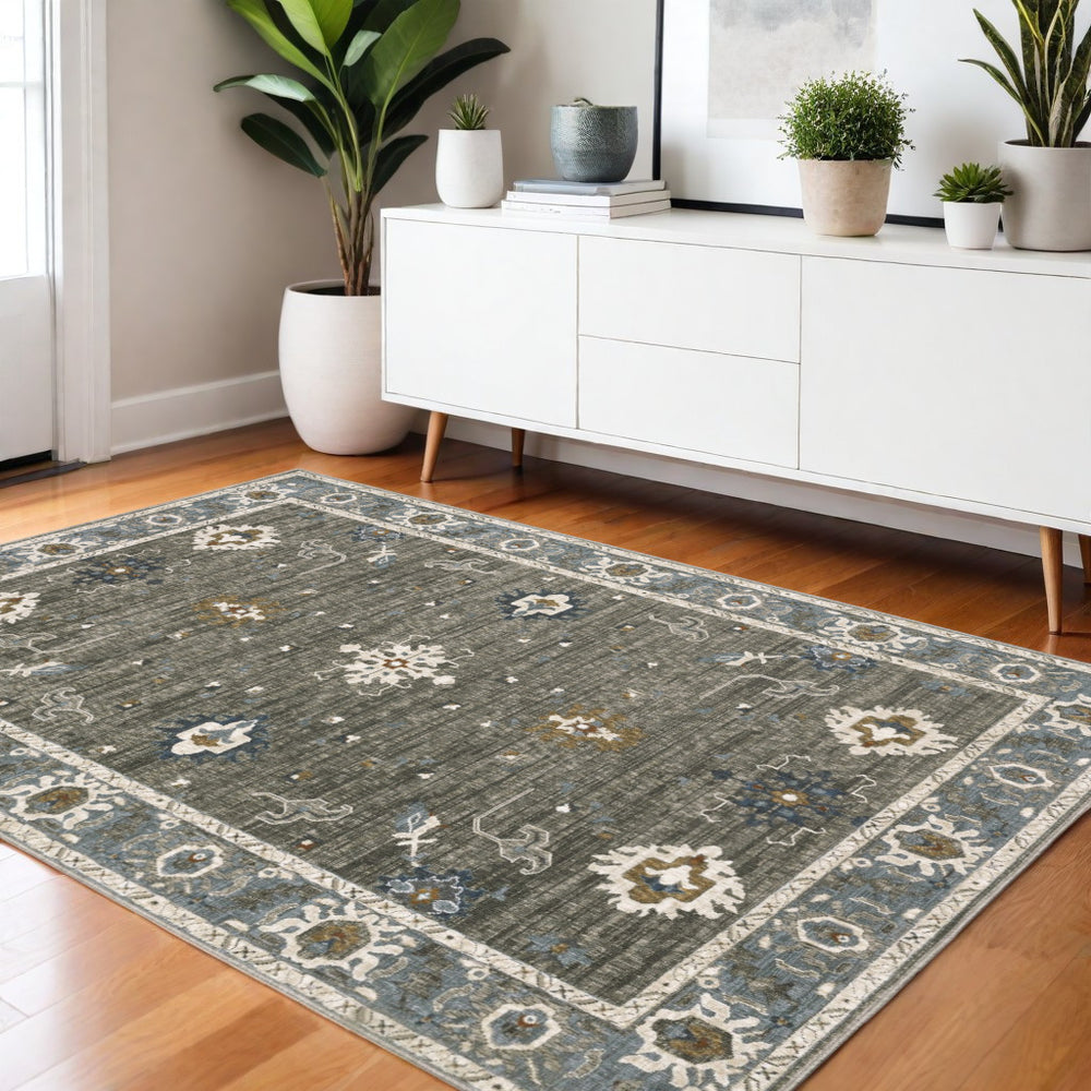 Homeroots 5' Elevate Your Space With A Stunning Blue Oriental Area Rug – Stain Resistant & Stylish Design! 4' X 6' Polyester 574811