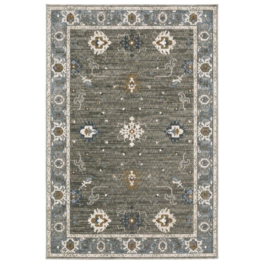 HomeRoots 5' Elegant Blue, Ivory & Gray Oriental Area Rug - Durable, Stylish Design for Any Living Space 7' X 10' 574812