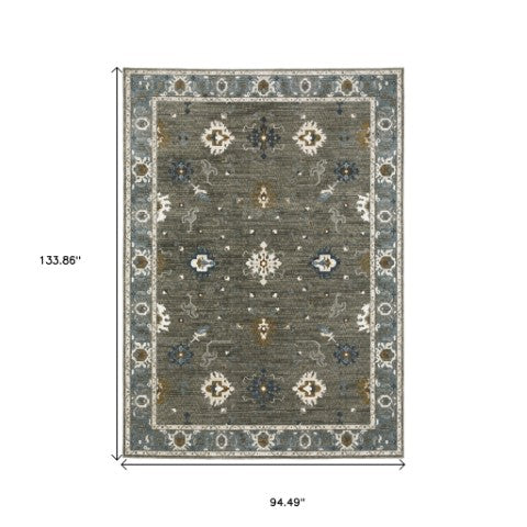 Homeroots 5' Elevate Your Space With A Stunning Blue Oriental Area Rug – Stain Resistant & Stylish Design! 8' X 11' Polyester 574813