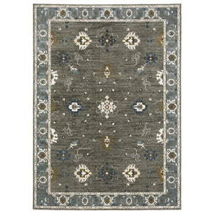 HomeRoots 5' Elegant Blue, Ivory & Gray Oriental Area Rug - Durable, Stylish Design for Any Living Space 8' X 11' 574813