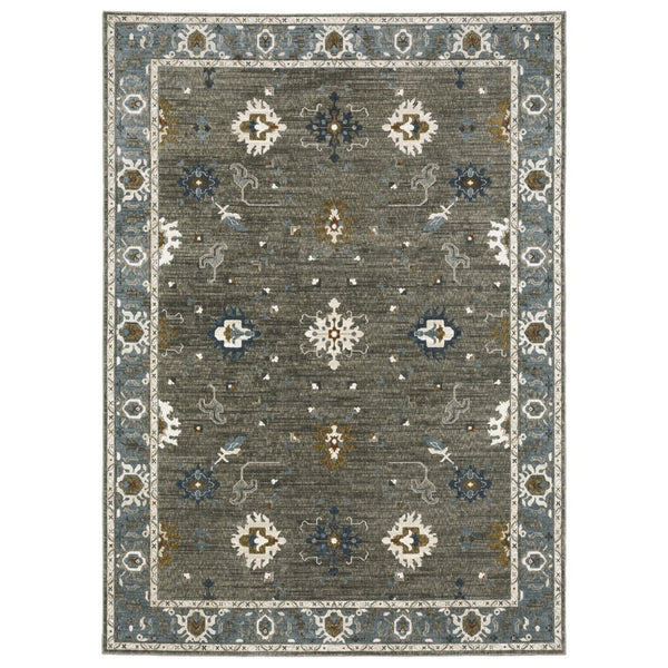 HomeRoots 5' Elegant Blue, Ivory & Gray Oriental Area Rug - Durable, Stylish Design for Any Living Space 8' X 11' 574813