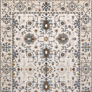 HomeRoots 5' Elegant Ivory Oriental Area Rug with Burnt Orange and Blue Accents - Stain & Fade Resistant 5' X 8' 574814