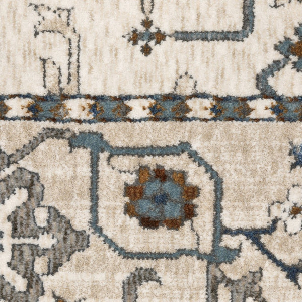HomeRoots 5' Elegant Ivory Oriental Area Rug with Burnt Orange and Blue Accents - Stain & Fade Resistant 5' X 8' 574814