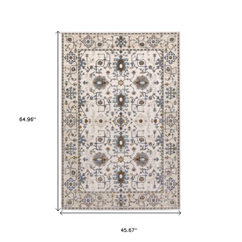 Homeroots 5' Elegant Ivory Oriental Area Rug With Burnt Orange And Blue Accents - Perfect For Any Decor 4' X 6' Polyester 574816