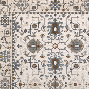 HomeRoots 5' Elegant Ivory Oriental Area Rug with Burnt Orange and Blue Accents - Stain & Fade Resistant 4' X 6' 574816